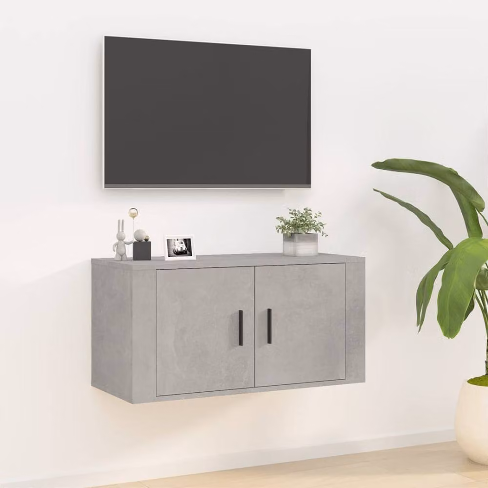 Berkfield Home Wall Mounted TV Cabinet in Concrete Grey, W: 80 cm, D: 40 cm, H: 34.5 cm – 2