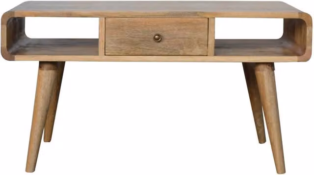 KDMK Modern Rectangular Mango Wood Coffee Table in Brown and Orange