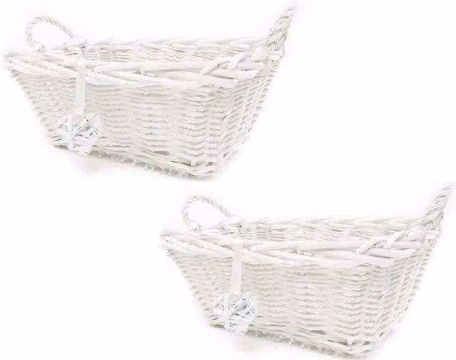 Topfurnishing White Shabby Chic Wicker Rattan Kitchen Fruit Storage Basket, Nestable, Width: 27 cm, Pack of 2