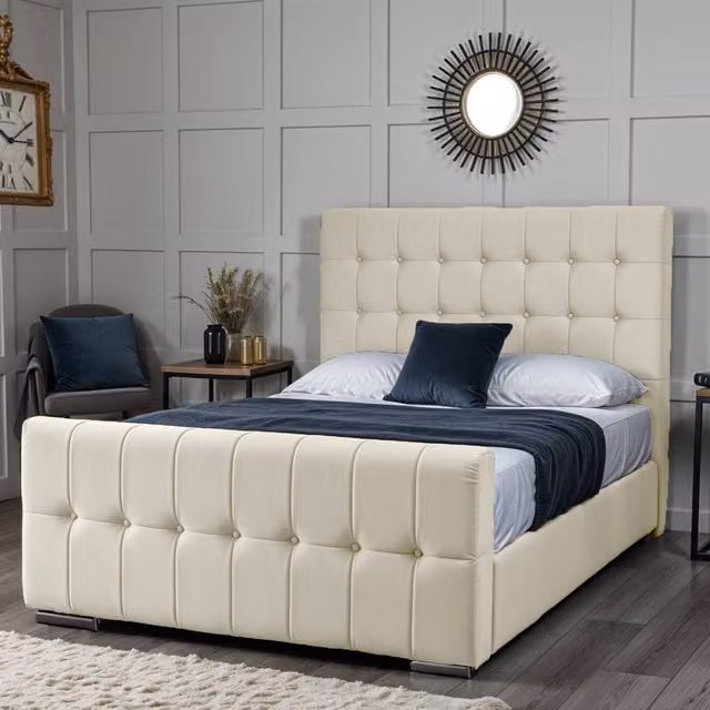 UK Bed Furniture Orlando Upholstered Single Bed with Slatted Base in Beige, W/D/H: 90 x 190 cm