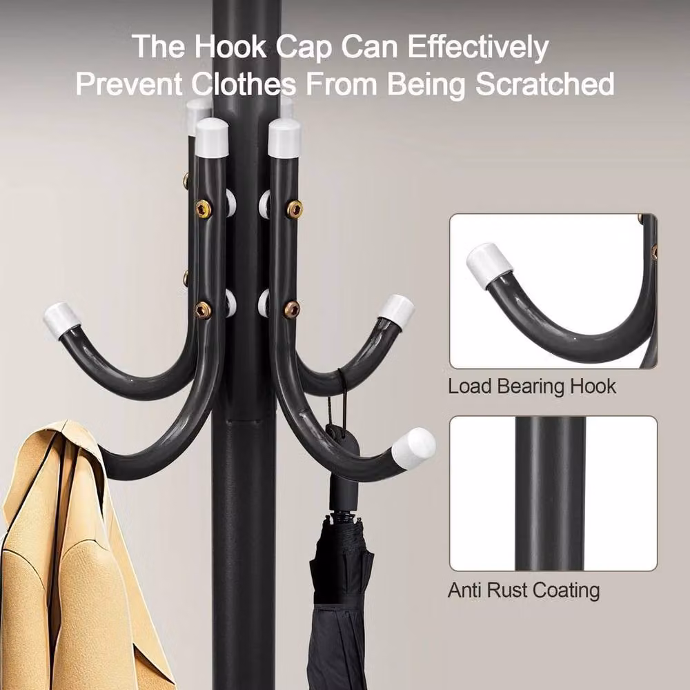 Kelvenix Modern Black Metal Coat Stand with 12 Hooks and Tripod Base, H 175 x W 45 x D 45 cm – 4