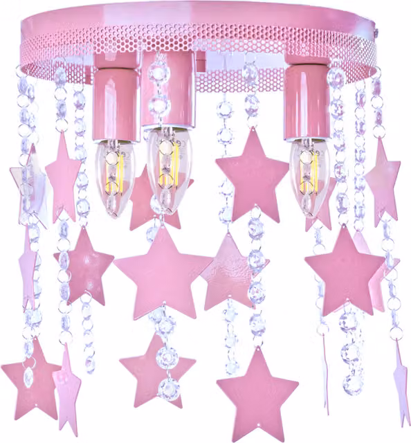 Milagro Star Ceiling Lamp in Pink with Crystal and Metal Details, 3 x E27