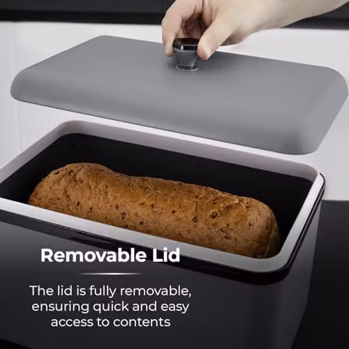 Tower Sera Airtight Stainless Steel Bread Bin in Grey and Black – 4