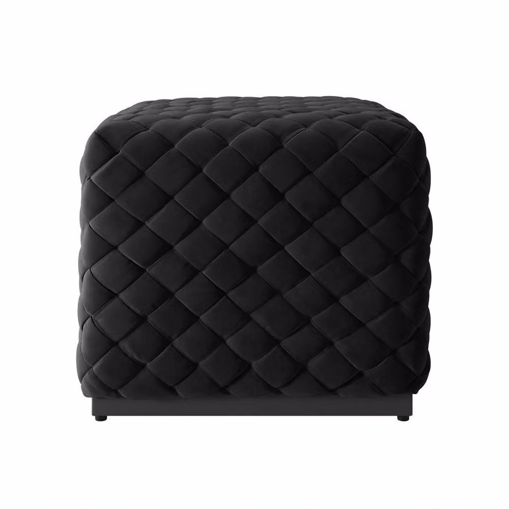 Lemon Pavilion Furniture Colline Small Black Velvet Pouffe, W: 50 cm, D: 50 cm, H: 42 cm – 2