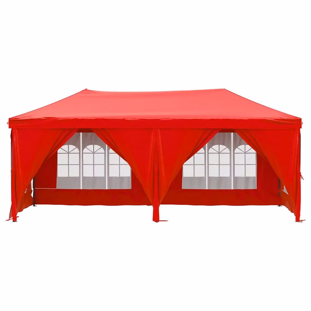 Berkfield Home Red and Silver Folding Party Tent with Sidewalls and Windows, W: 6 m, D: 3 m, H: 2.45 m – 3