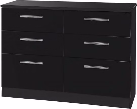 Knightsbridge Black High Gloss 6 Drawer Midi Chest of Drawers