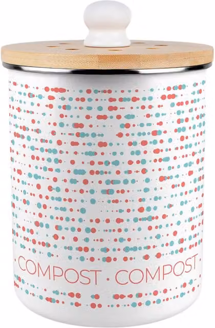 Purely Home Retro Dots Metal Compost Caddy with Flip Lid, 2L, Multicolour