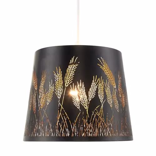Happy Homewares Modern Corn Fields and Grass Laser Cut Metal Pendant Ceiling Light Shade in Black with Gold Inner, W/D/H: 20 x 20 x 25 cm – 1