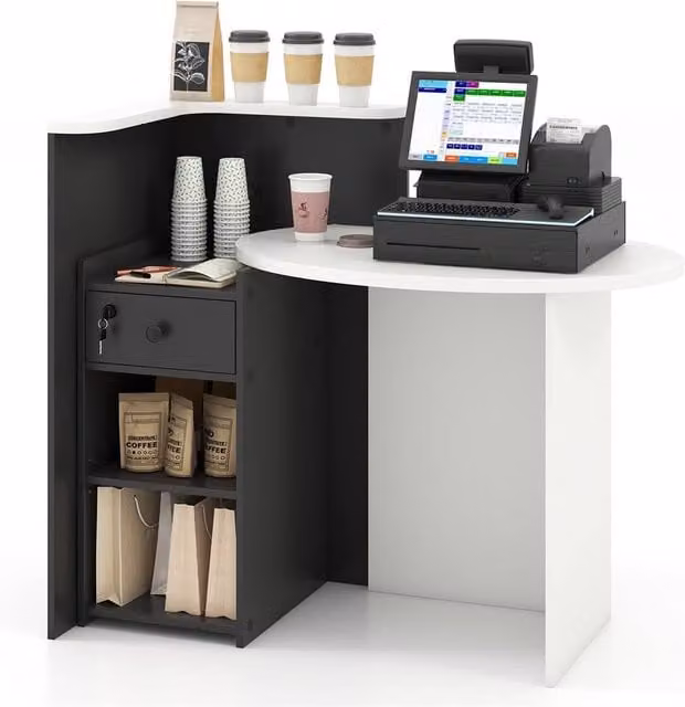 FORGEVIO L-Shaped Corner Reception Desk in Black, W/D/H: 120 x 70 x 100 cm