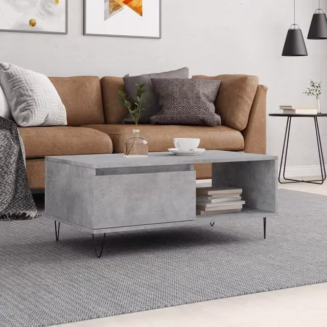 Berkfield Home Modern Rectangular Coffee Table in Grey Composite Wood, W: 90 cm, D: 50 cm, H: 36.5 cm
