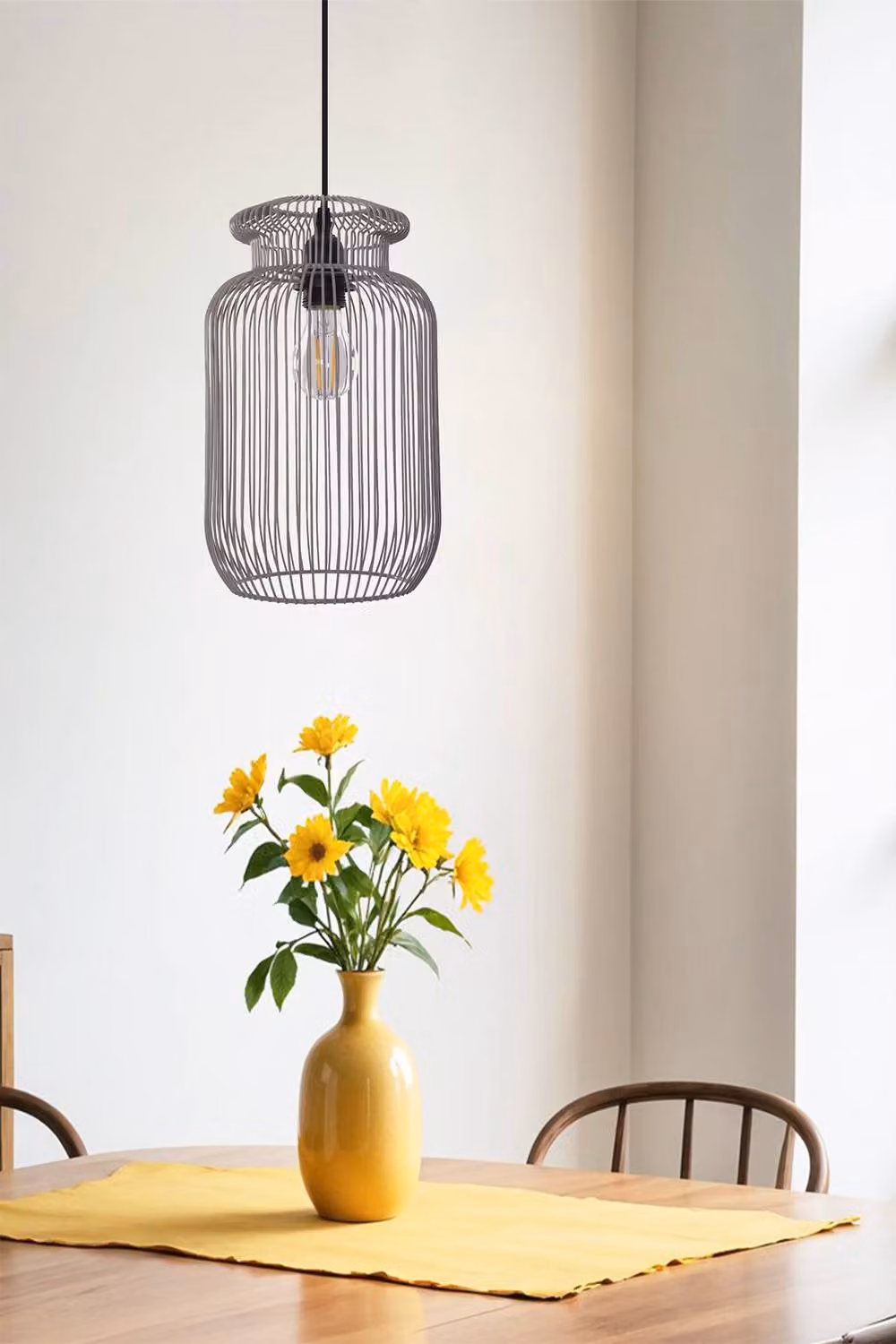 Living and Home Grey Metal Industrial Cylinder Pendant Light – 3