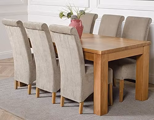 Thats Furniture Dakota Oak Dining Table and 6 Montana Grey Fabric Chairs Set, W: 182 cm, D: 92 cm, H: 77 cm