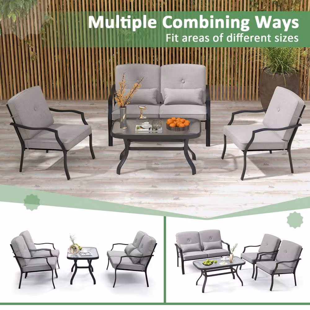 Gymax 4 Piece Outdoor Conversation Set with Upholstered Seat Cushions in Grey – 2
