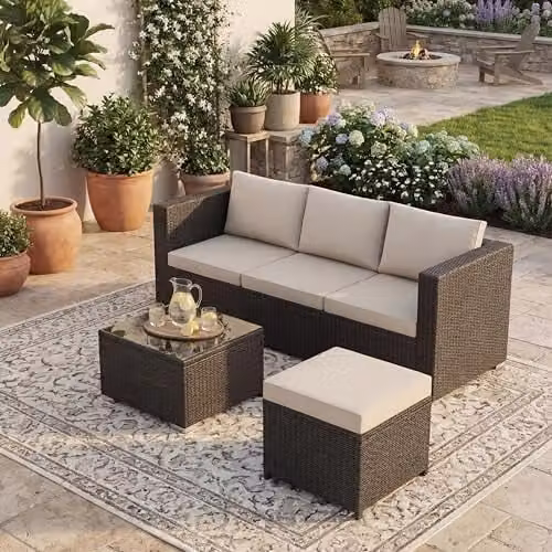 Garden Vida Hampton 4 Seater Rattan Garden Furniture Set in Brown – 1