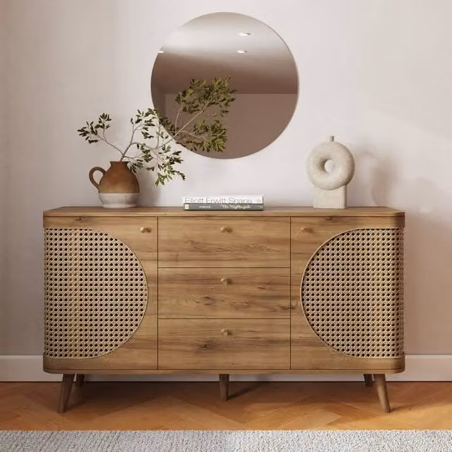 GFW Sorrel Large Rattan Sideboard in Brown Oak Wood