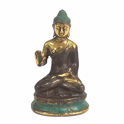 KDMD Gold Sitting Buddha Statue with Hand Up, Height: 11.5 cm