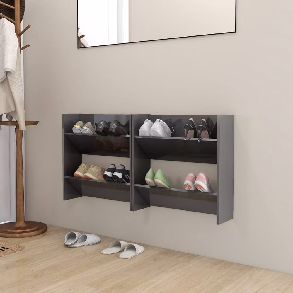 Berkfield Home Set of 2 High Gloss Grey Wall Mounted Shoe Cabinets W/D/H: 60 x 18 x 60 cm – 2