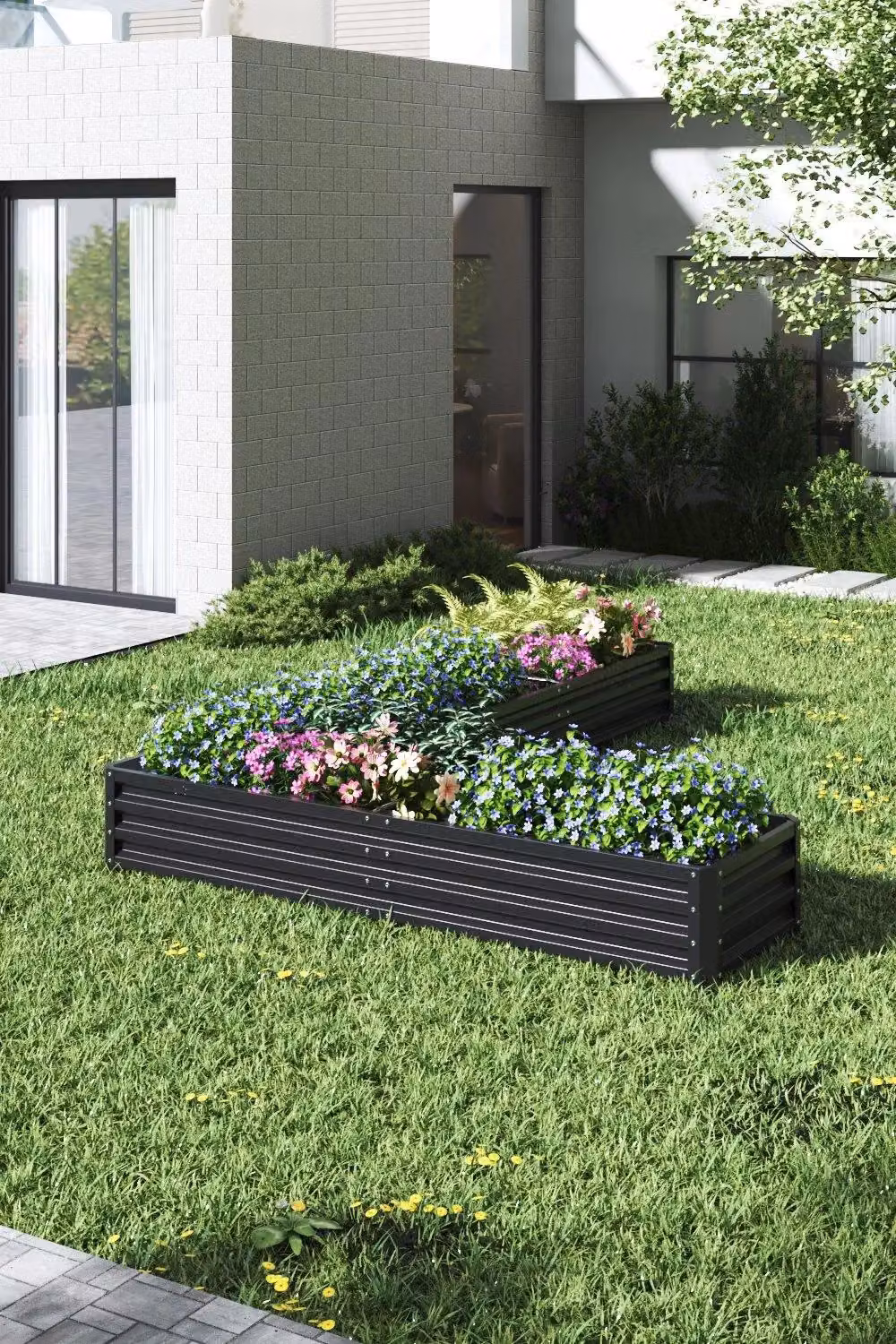 Garden Sanctuary L-Shaped Raised Garden Bed Planter Box in Anthracite Galvanised Steel W/D/H: 61.0 x 61.0 x 30.0 cm – 2