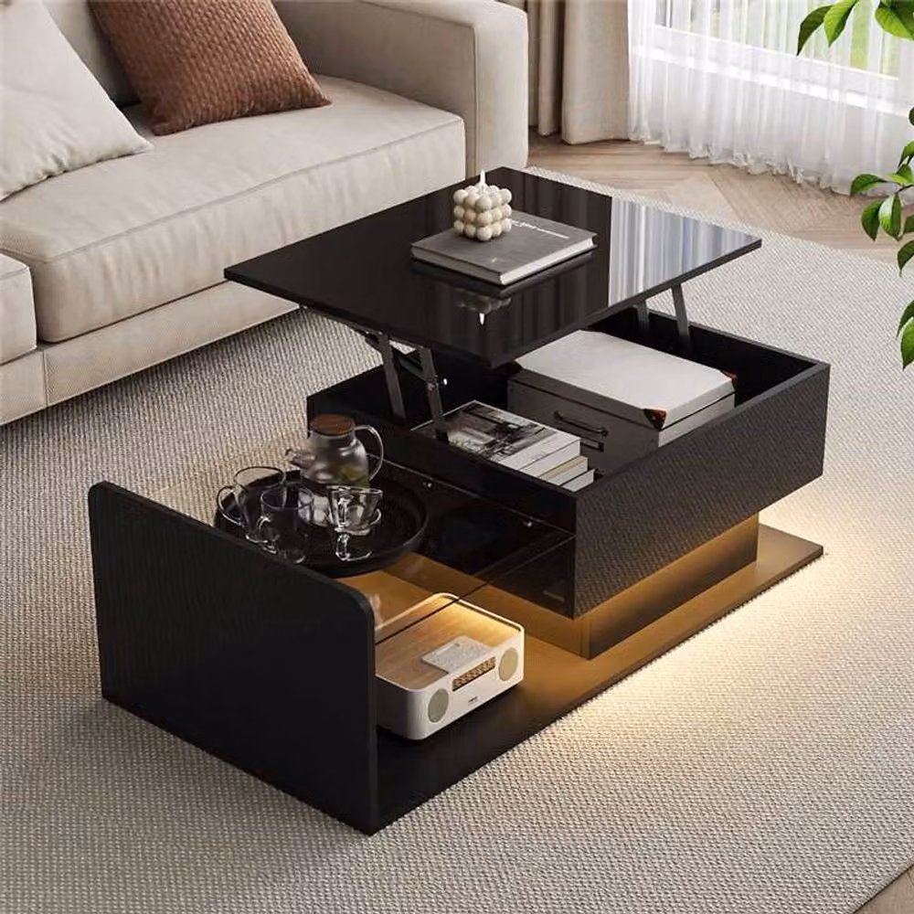 ModernLuxe Black Height Adjustable Coffee Table with Glass Top and Lift Mechanism – 2