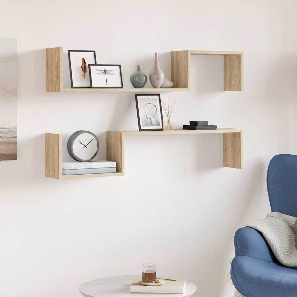 Berkfield Home Wall Mounted Shelf Set of 2 in Sonoma Oak, Brown, W/D/H: 100 x 20 x 15 cm – 2