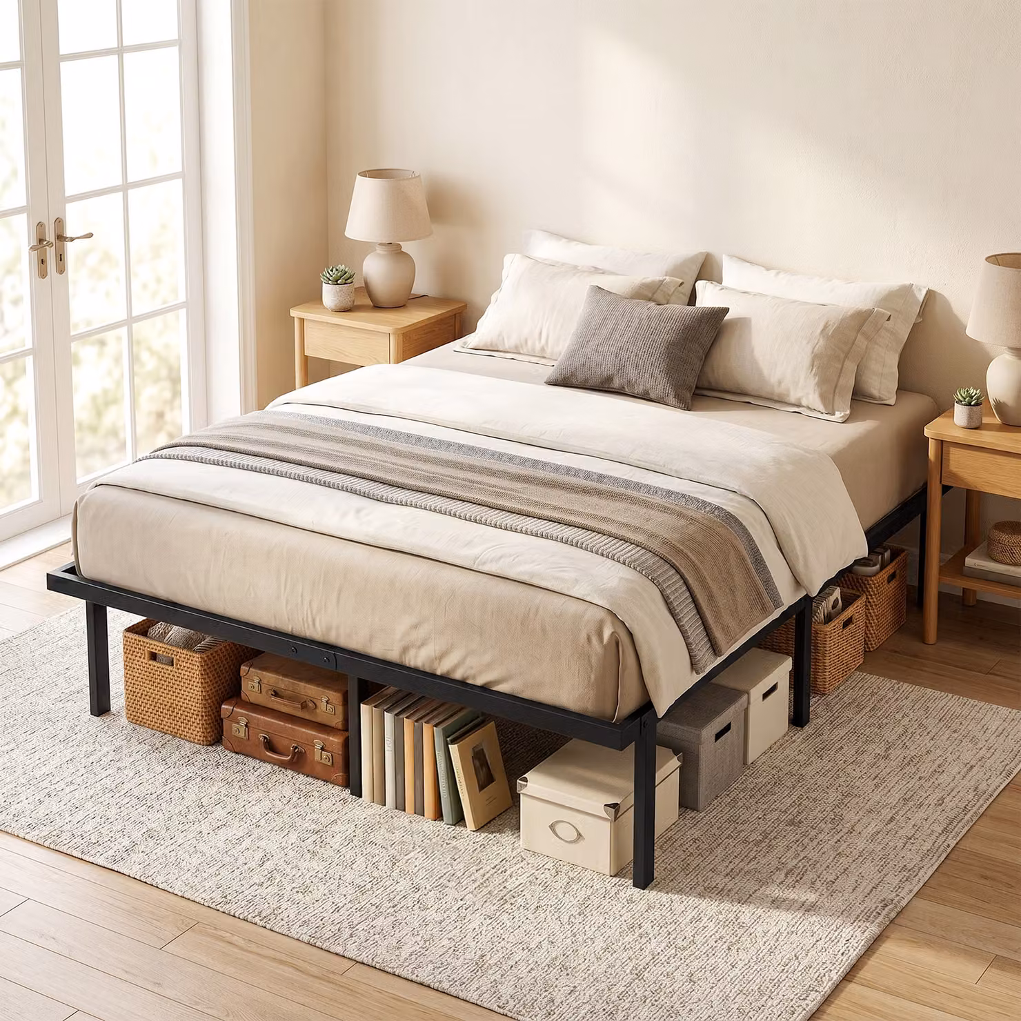 HOMCOM King Size Metal Bed Frame with Underbed Storage and Steel Slat Support, Black, W/D/H: 180 x 200 cm – 7