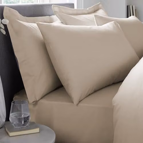 Appletree 200TC Plain Dye 100% Cotton Percale Oxford Pillowcases, Pair, Beige/Sand, W: 48 cm x H: 76 cm