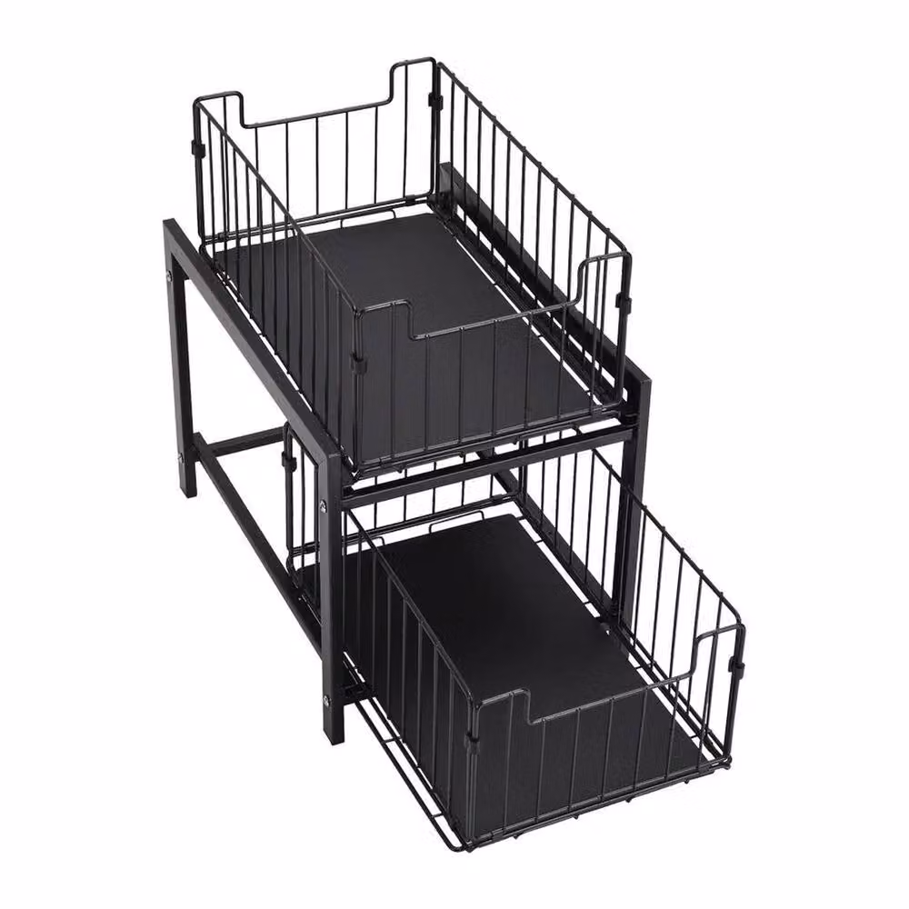 KORVIXA Black 2-Tier Metal Under Sink Organizer Shelf for Kitchen and Bathroom, W: 50 cm – 3