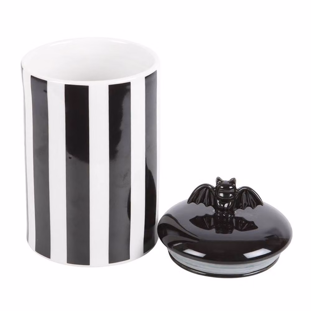 Uniqueful Striped Ceramic Bat Storage Jar with Loose Lid in Black, White and Multicolour – 2