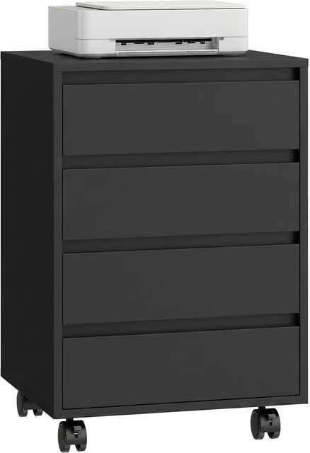 Rolipo 4-Drawer Mobile Office Filing Cabinet with Lock and Castors, Black