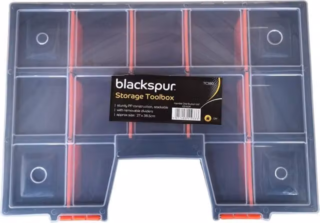 Samuel Alexander 15 Compartment Plastic Storage Box with Lid, Black and Transparent