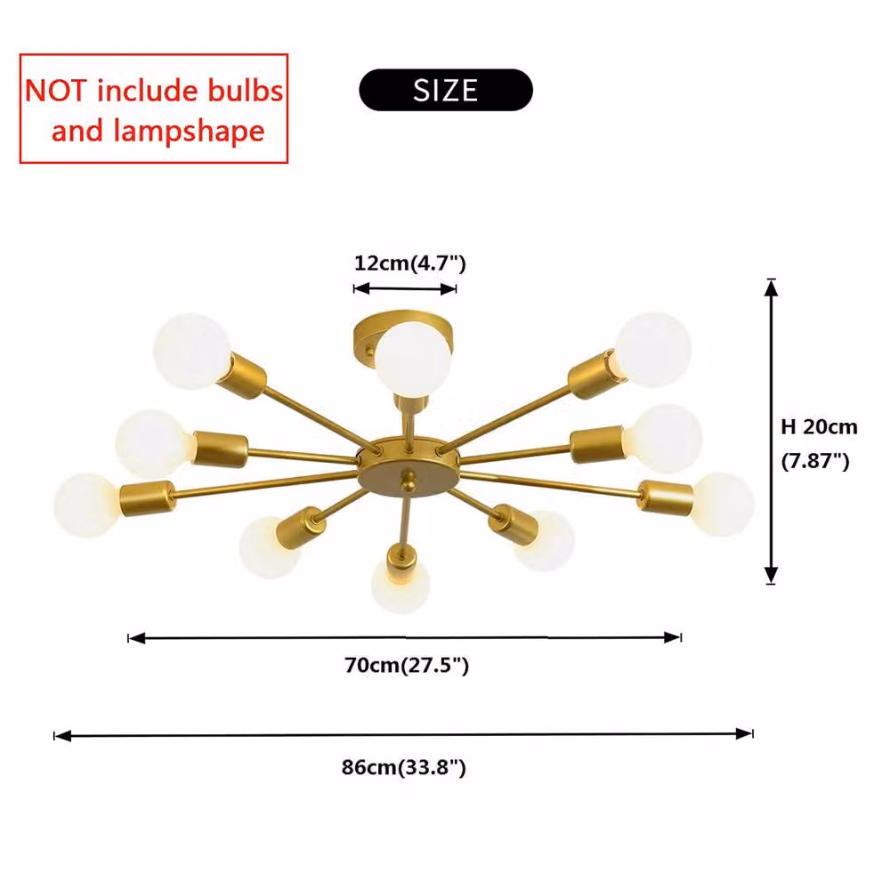 NIVOR 10-Light Industrial Mid Century Flush Mount Ceiling Chandelier in Gold/Brass – 2