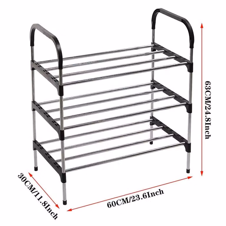 Kelvenix 3 Tier Metal Shoe Rack Stand Organiser in Black, W: 50 cm, D: 50 cm, H: 50 cm