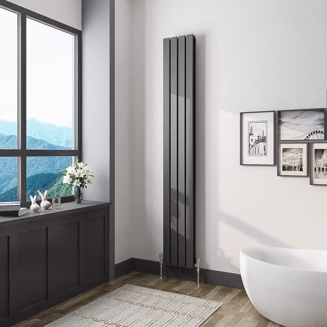 AicaBathroom Vertical Flat Panel Steel Radiator in Anthracite, H 180 cm x W 27.2 cm x D 27.2 cm