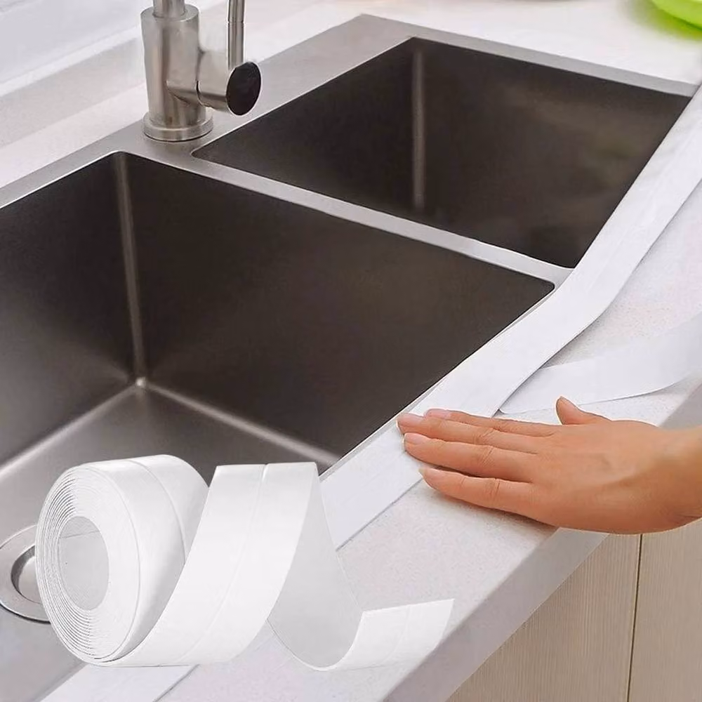 PAWNORA 2 Pack Waterproof Adhesive Sealing Tape for Bathroom and Kitchen, White, W: 3.8 cm, L: 3.2 m – 3