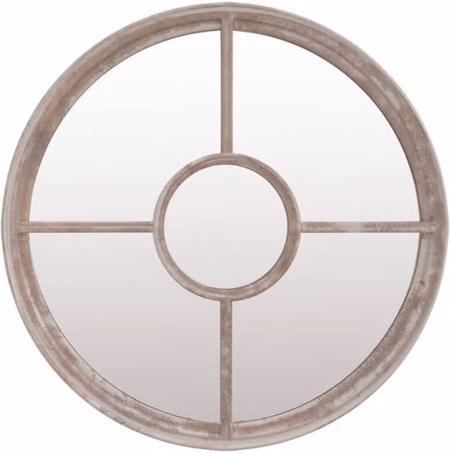 Berkfield Home Round Sand Mirror in Beige with Iron Frame, W: 60 cm, D: 4 cm – 1