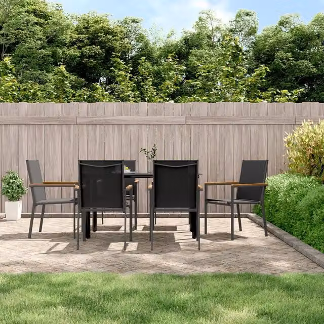 Berkfield Home 7 Piece Modern Garden Dining Set in Black Textilene and Steel – 1