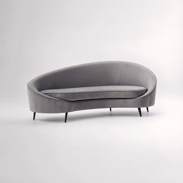 Orsina Hasina Three Seat Grey Velvet Sofa