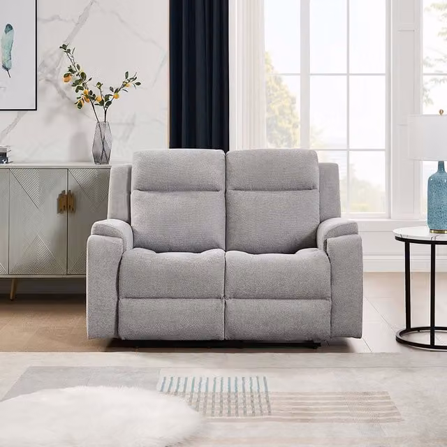 More4Homes Orka Collection 2-Seater Manual Recliner Sofa in Grey and Blue Fabric