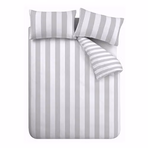 Catherine Lansfield Cove Stripe Reversible King Duvet Cover Set with Pillowcases in Silver Grey – 2