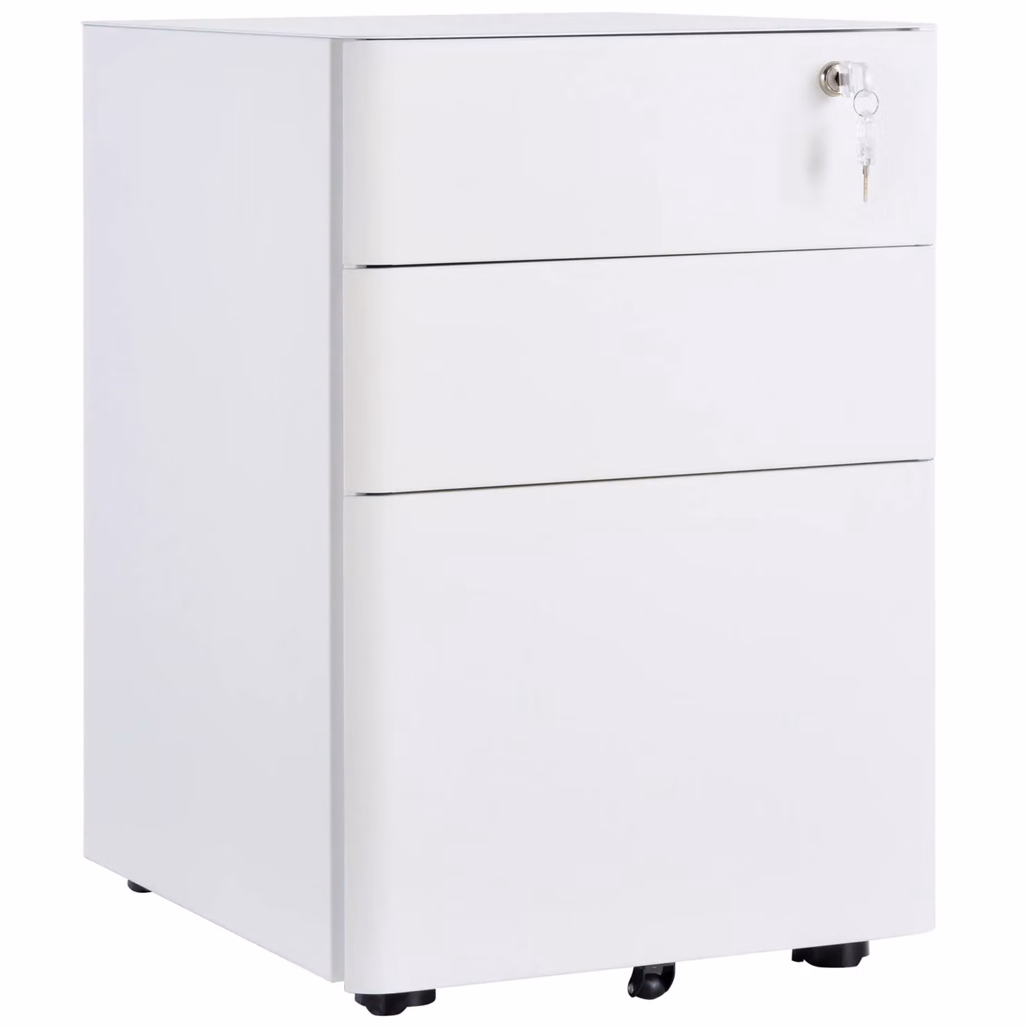Vinsetto 3-Drawer Metal Filing Cabinet in White with Lock and Castors – 2
