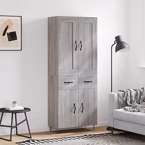 vidaXL Industrial Style Highboard Sideboard in Grey Sonoma Engineered Wood with Drawers and Doors – 2