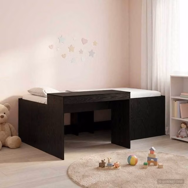 Berkfield Home Kids' High Bed Frame with Desk, Black, W: 75 cm, L: 190 cm – 1