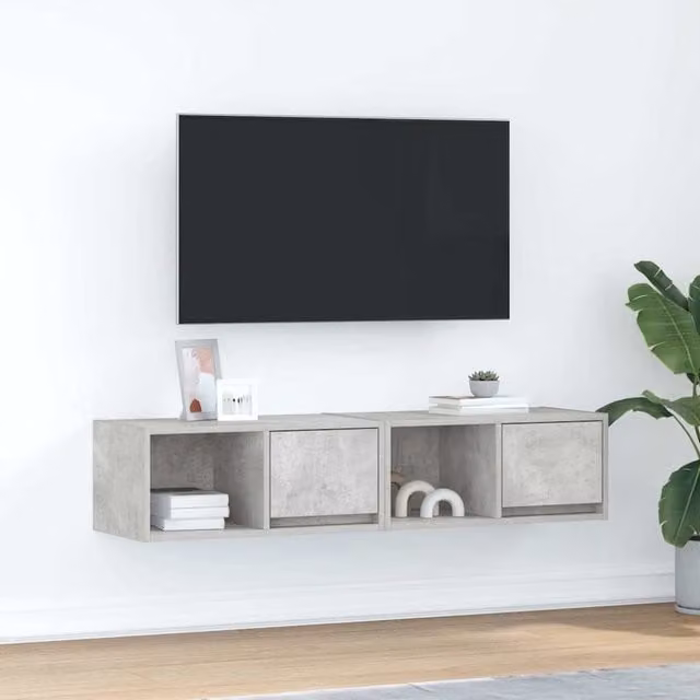 Berkfield Home 2-Piece TV Cabinets in Concrete Grey, Engineered Wood, W: 60 cm, D: 31 cm, H: 25.5 cm – 1