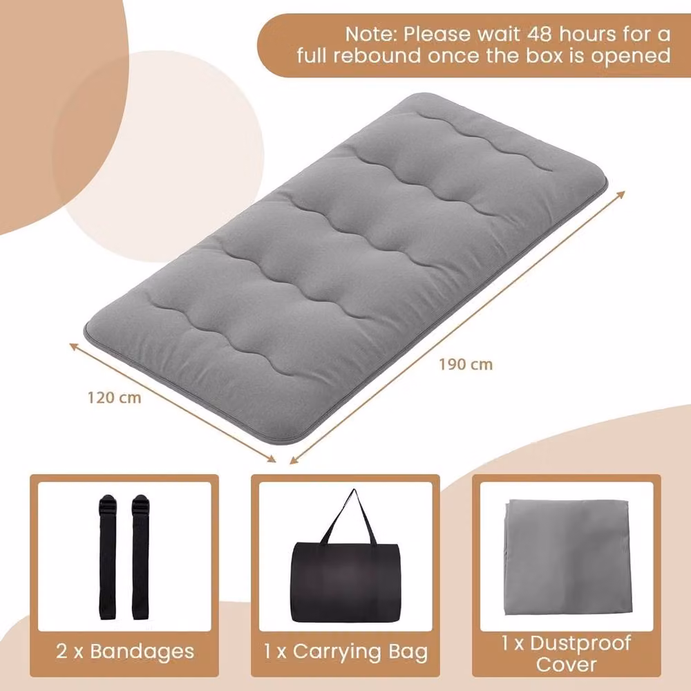 NESTLUNE Grey Japanese Roll Up Floor Futon Mattress, W/D/H: 190 x 120 x 10 cm – 2