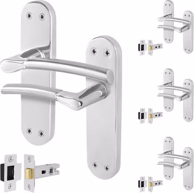 AFIT Boston Feature Handle Latch Set in Chrome Satin Nickel, 4 Pairs, Size: 150 x 150 mm