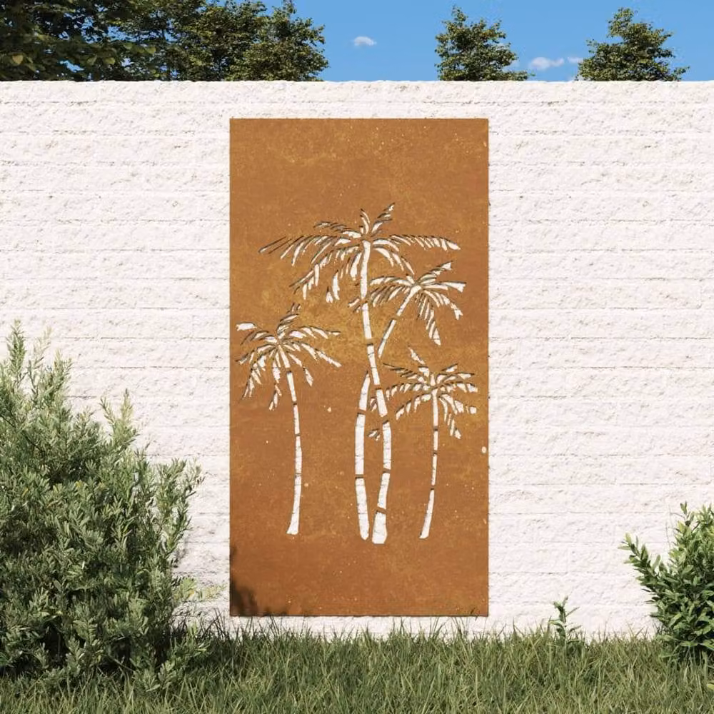 Berkfield Home Brown Corten Steel Palm Tree Wall Decoration, W: 105 cm, H: 55 cm – 1