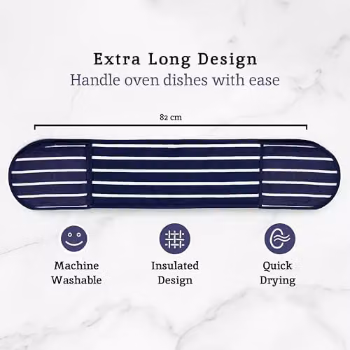 Premier Housewares Blue and White Striped Cotton Double Oven Gloves – 3