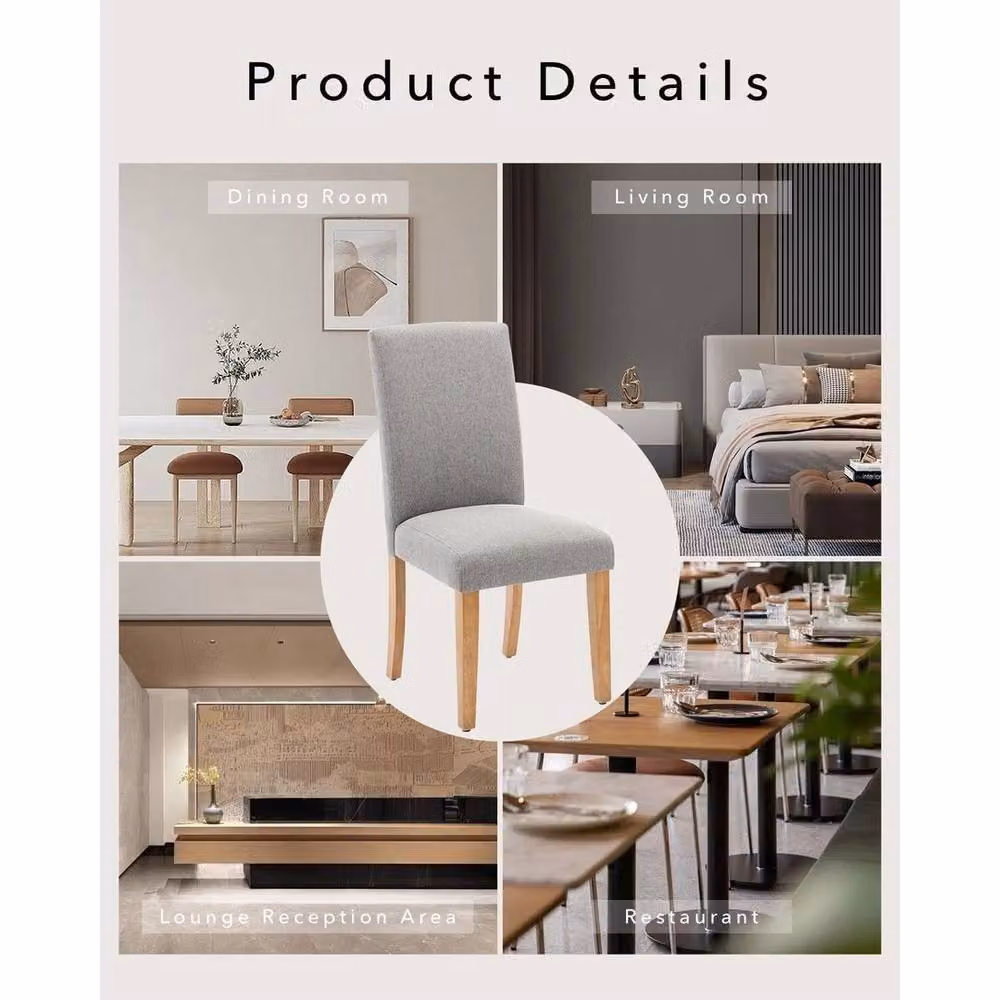 VOGREX Set of 2 Modern Fabric Upholstered Dining Chairs with Curved Backrest in Grey – 2