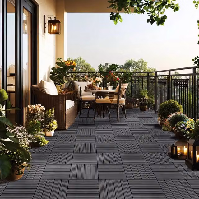 Garden Gear Anthracite Grey WPC Non-Slip Outdoor Decking Tiles with Click System, Pack of 10
