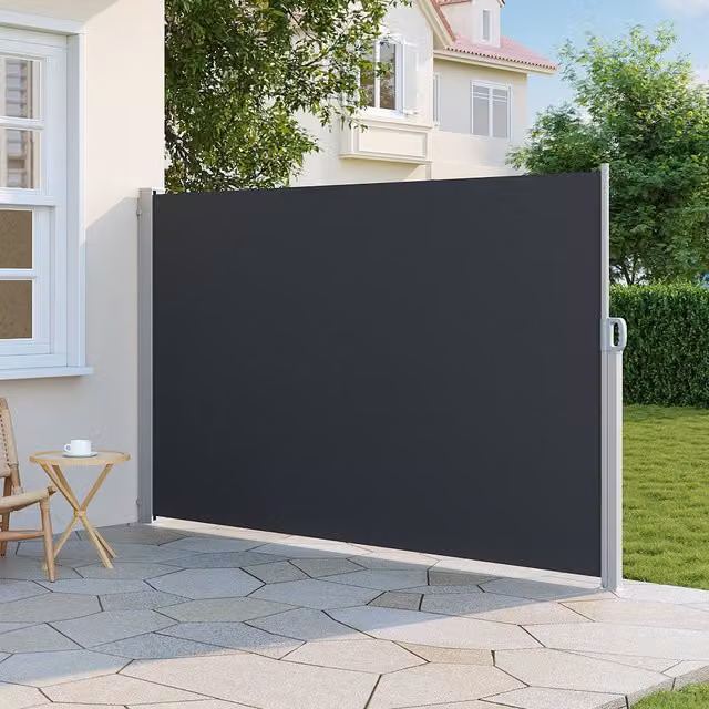 Livingandhome Manual Pull Retractable Garden Fence Side Sunshade Awning in Anthracite Grey